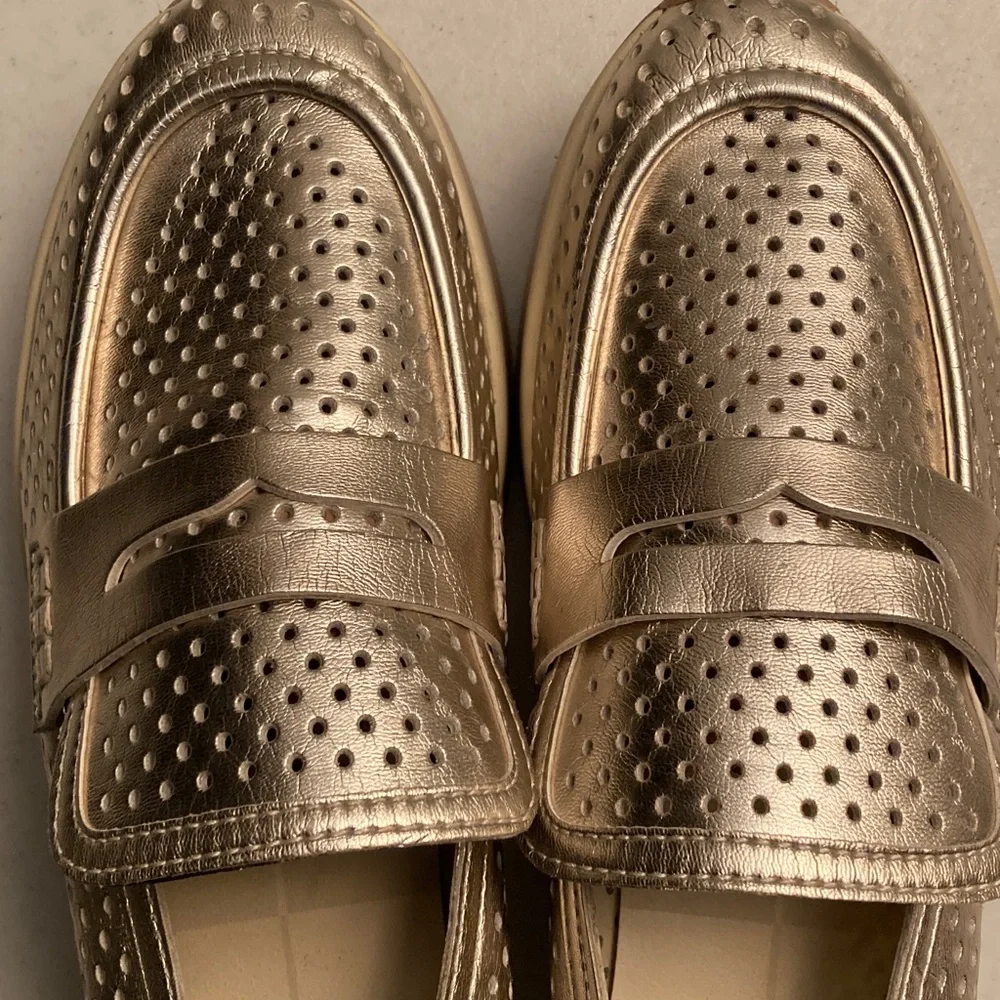 Dolce Vita Gold Perforated Loafers - Picture 8 of 9